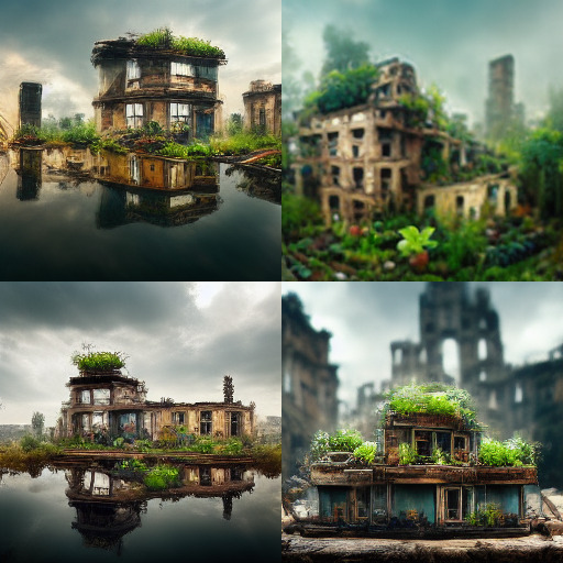 植物に覆われた廃墟で暮らす人々